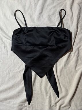 Princess Polly Black Satin Bandana Tie Crop Top